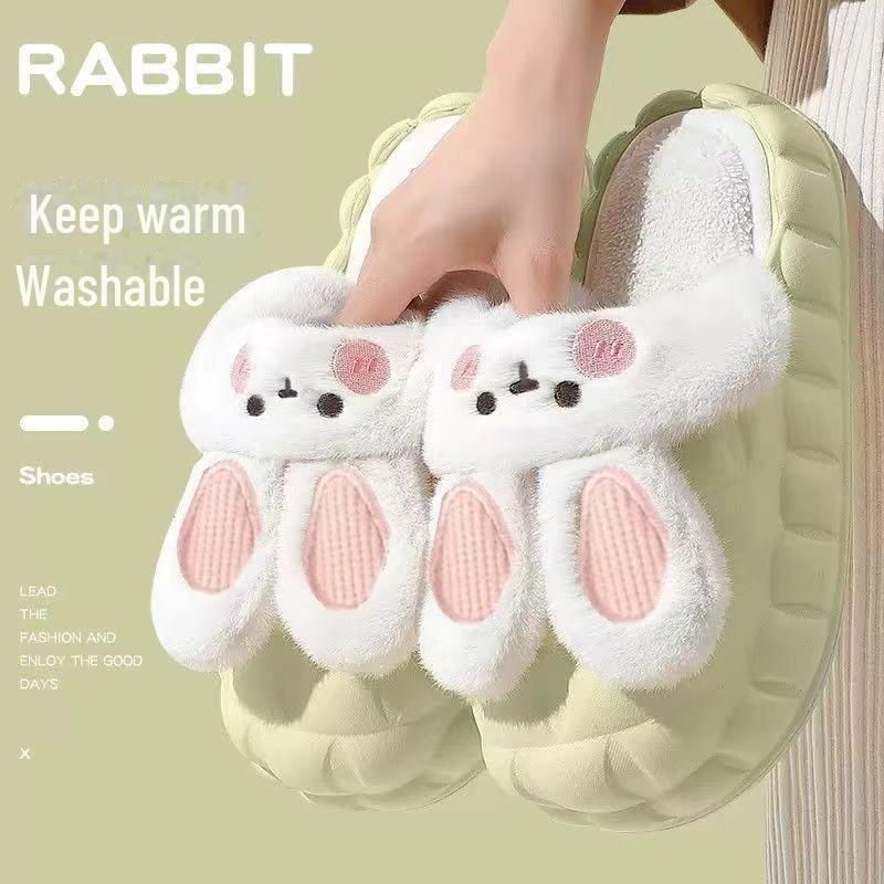

Зимние тапочки кролика: Нескользящие, съемные, водонепроницаемые, теплые, хлопковые домашние туфли на толстой подошве 38-39