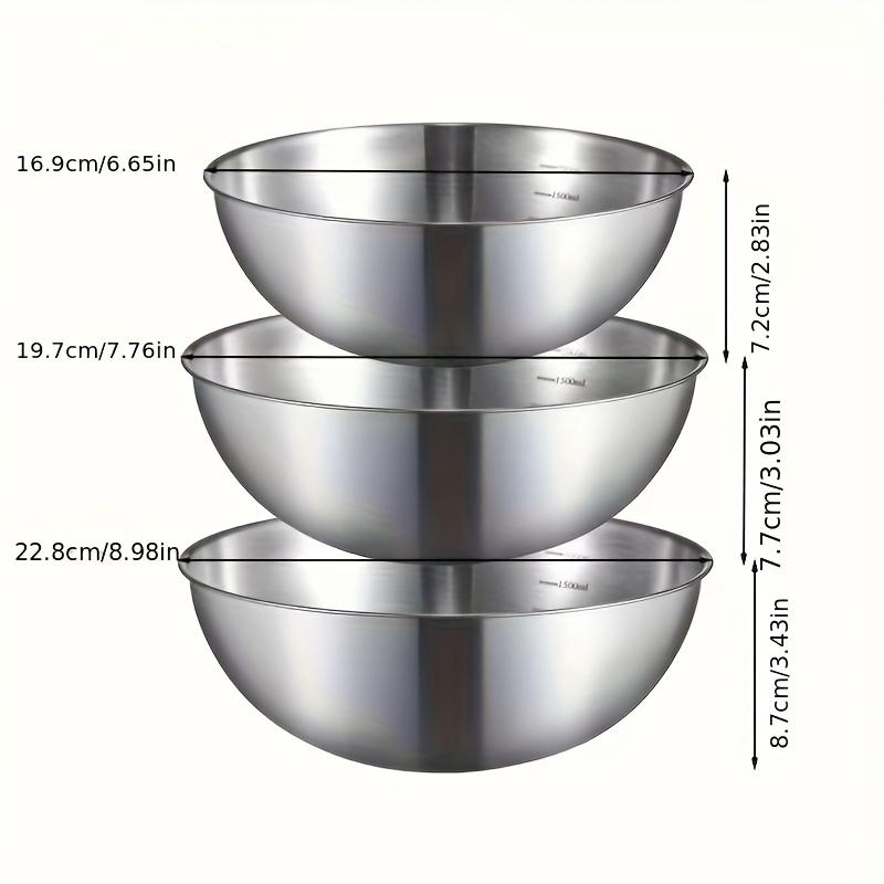 3pcs Stainless Steel Mixing Bowl Set, Used for Cooking, Baking, and Serving, Kitchen/mixing Bowl, Measuring Cup for Baking