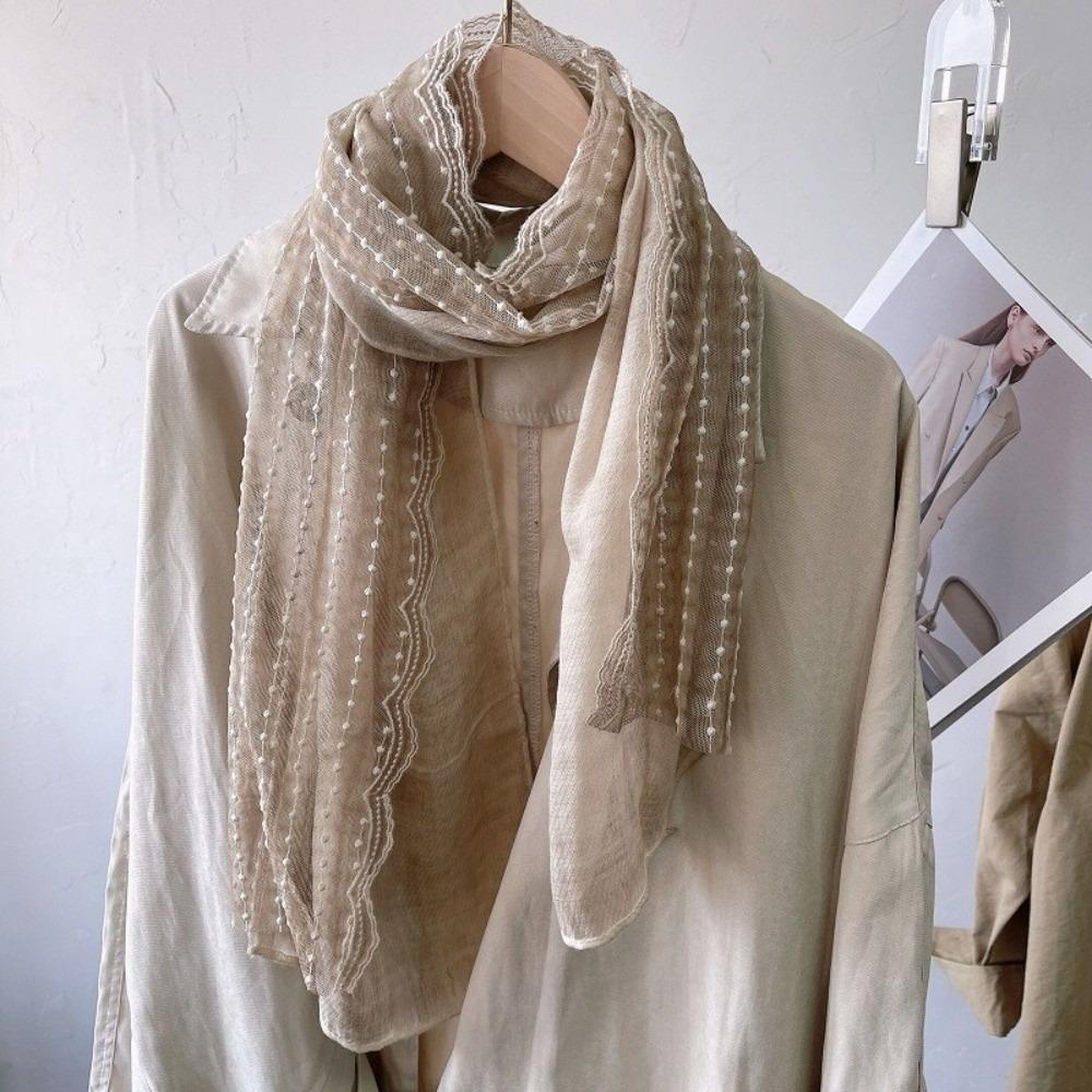Solid Color Cotton Linen Scarf Retro Silk Scarf Literary Flaxen Lace Scarf  for Women