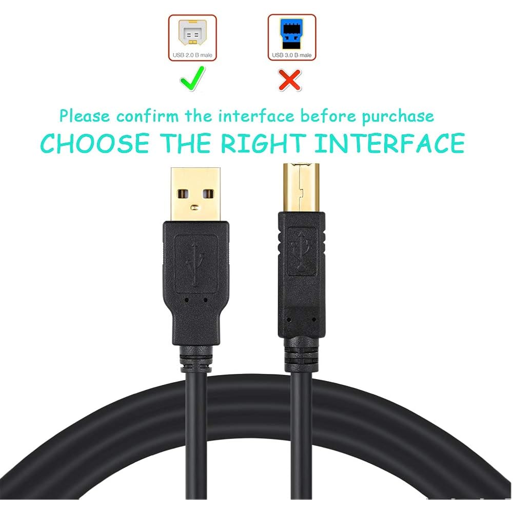 XBOHJOE USB 2.0 Printer Cable A Male To B Male Gold Plated Connector Printer & Scanner Cable Comp...