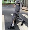Cotton Blend High Waist Pleated Split Midi Skirt For Women Spring Summer