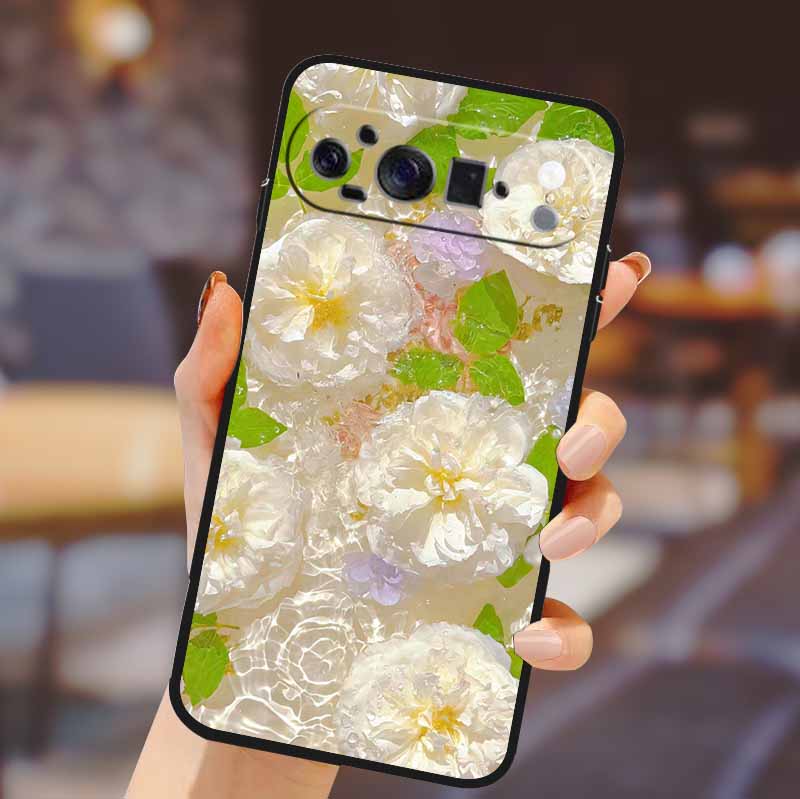 For Google Pixel 10 Pro XL Cover Silicone TPU Phone Case for Pixel10 Pro XL Flowers Gift Para Black Back Soft Protective Capas