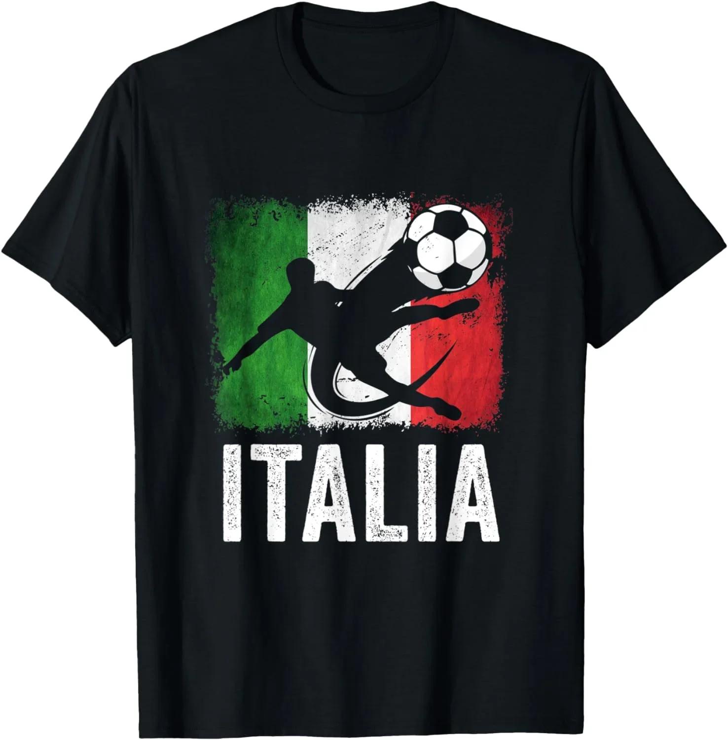 Italia Soccer Football Graphic Tee Distressed Flag T-Shirt Breathable Sport Top for Men S чёрный