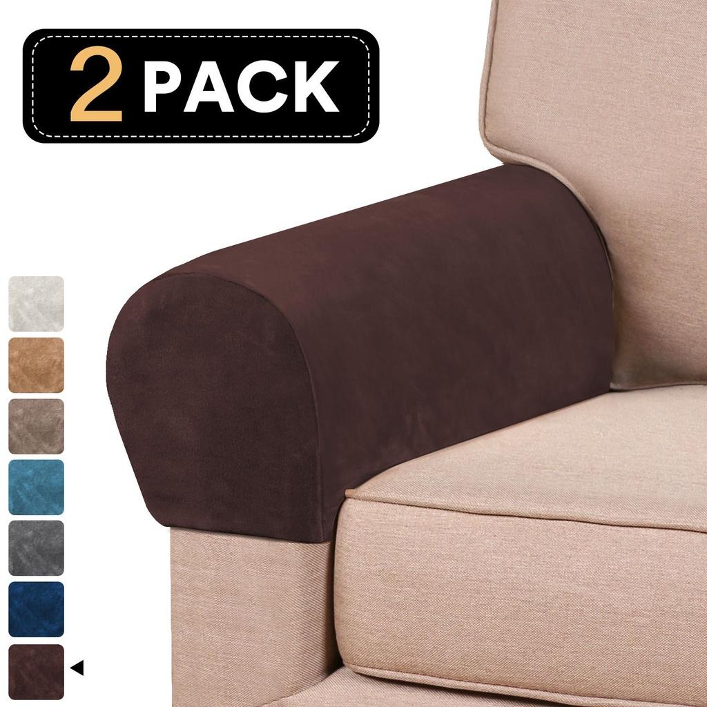 Velvet Armrest 2pcs Covers Stretch Set Chair Sofa Arm Protectors Couch Removable