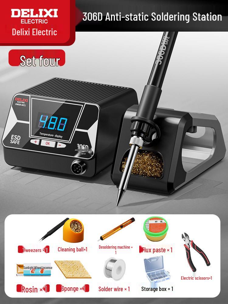Delixi 306D High-Frequency Adjustable Temperature Soldering Station and Iron.