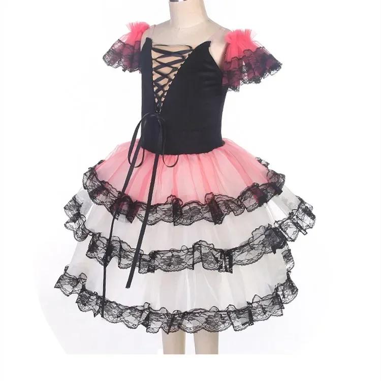 

Red Long Romantic Tutu Ballet Skirt For Girls Women Children Spanish Dress Ballet Dance Performance Costumes Gimnastic Dress 100cm