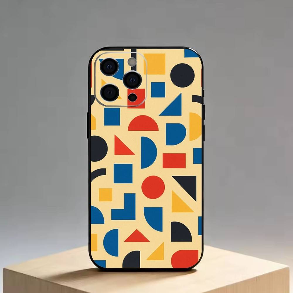 Vintage Geometric Block Phone Case For iPhone 17,16,15,14,13,12,11 Plus,Pro Max,XS,Soft Silicone Black Cover