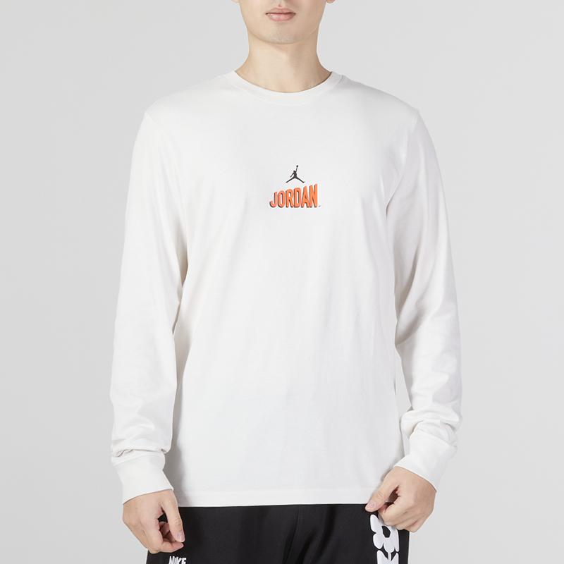 Jordan Flight Mvp Long Sleeve Crew T-Shirt With Letter Logo And Drop Shoulder Men Tops White DV8433-030