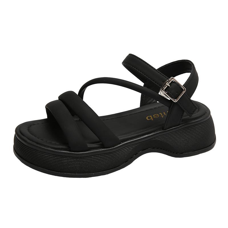 

Thick-soled open-toed fairy wind sandals woman 2025 summer Korean version new casual soft-soled one-word buckle fashion sandals woman 40 чорний