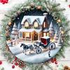 Pack Vintage Christmas Horse Carriage Aluminum Round Sign Inch Foil Engraving Wall Art for Holiday Home  Party Decor