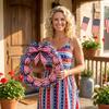 40cm Independence Day Wreath Decoration with Star and Stripe Pattern Ribbon and Burlap Base for Seasonal Home and Door Display
