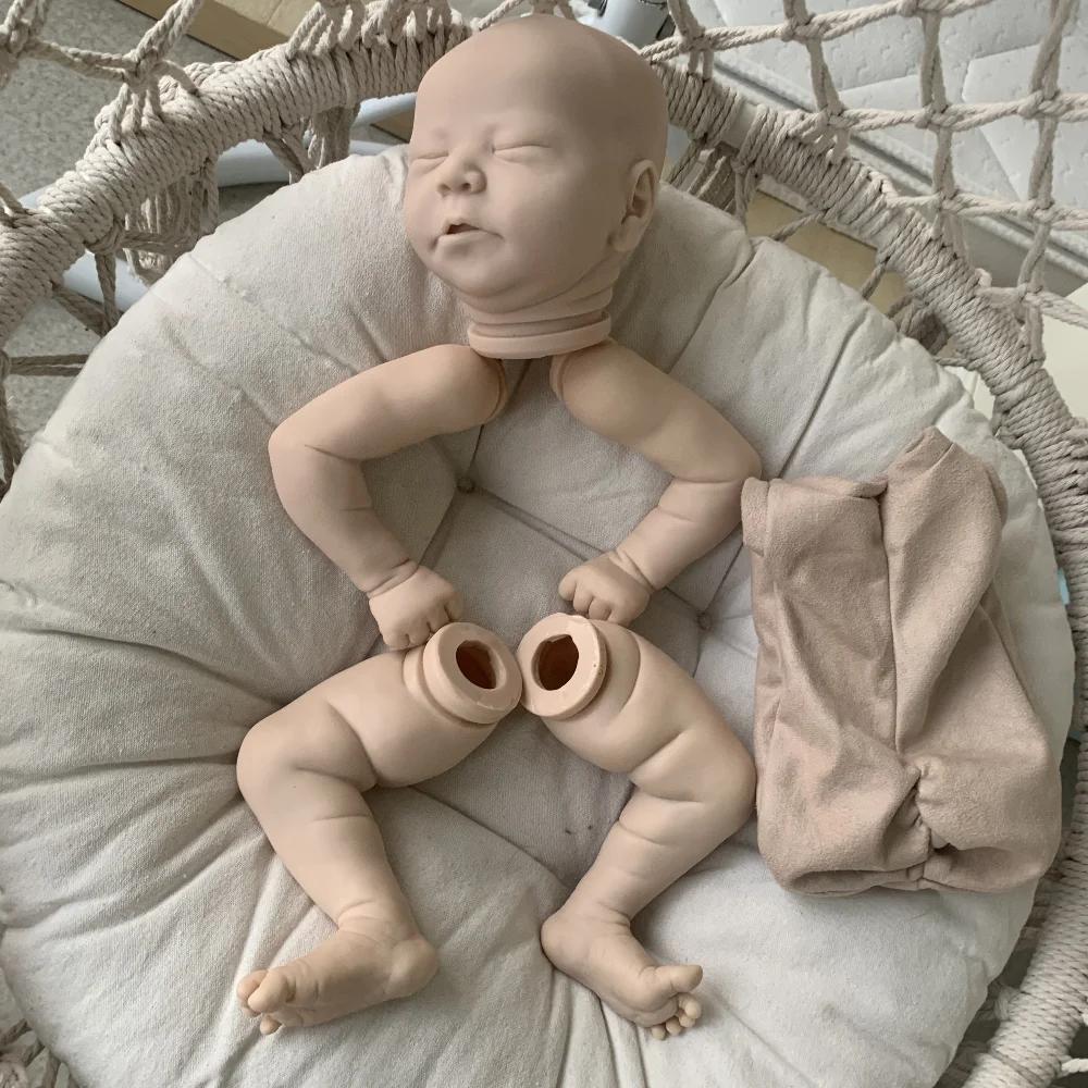 21inch Reborn Doll Kit Sleeping Baby Chase Unfinished Unpainted Doll Parts with Cloth Body and COA Kit Molde Bebê Reborn