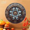 Tyrkysově modrá zlatá mandala kovové nástěnné umění 8x8 palců kulatá boho závěsná bezrámová dekorace do obývacího pokoje