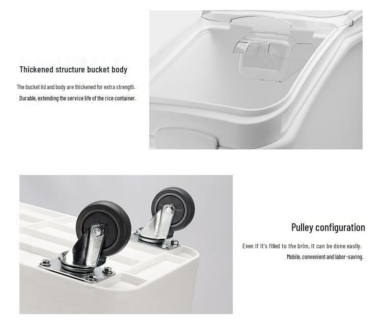 Large Food-Grade Rice Storage Bin, Insect & Moisture-Proof, with Partition, Durable PP Plastic, High Capacity.