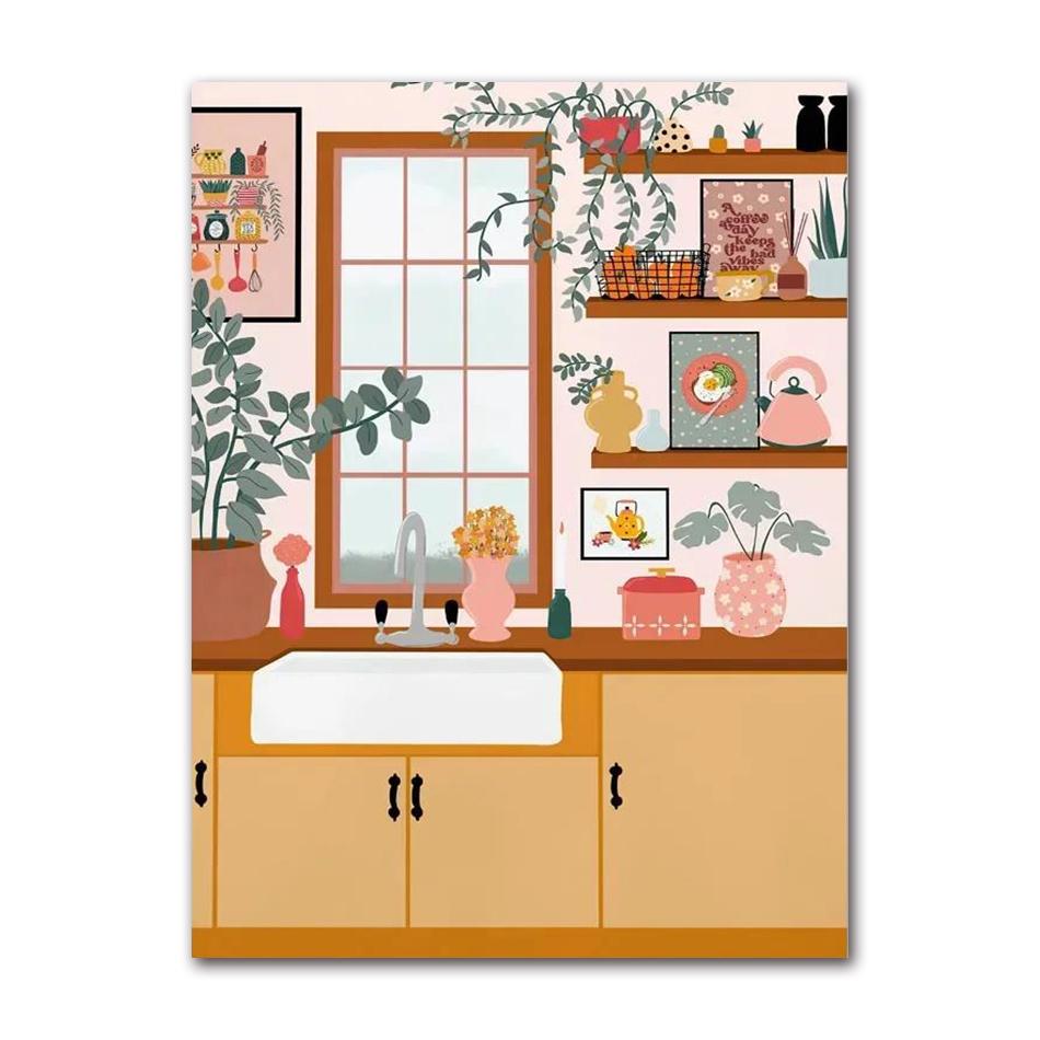 Abstract Coffee Cherry Strawberry Plant Wall Art Canvas Painting Nordic Posters And Prints Wall Pictures For Pink Kitchen Decor