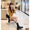 Heavy 6cm Shrink Horse Leather Elastic Band Thick Bottom Heel Short Shoes Chelsea Boots Women