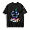Blessed Teacher Galaxy Apple Print Teacher Appreciation T-Shirt Pure Cotton T-shirt