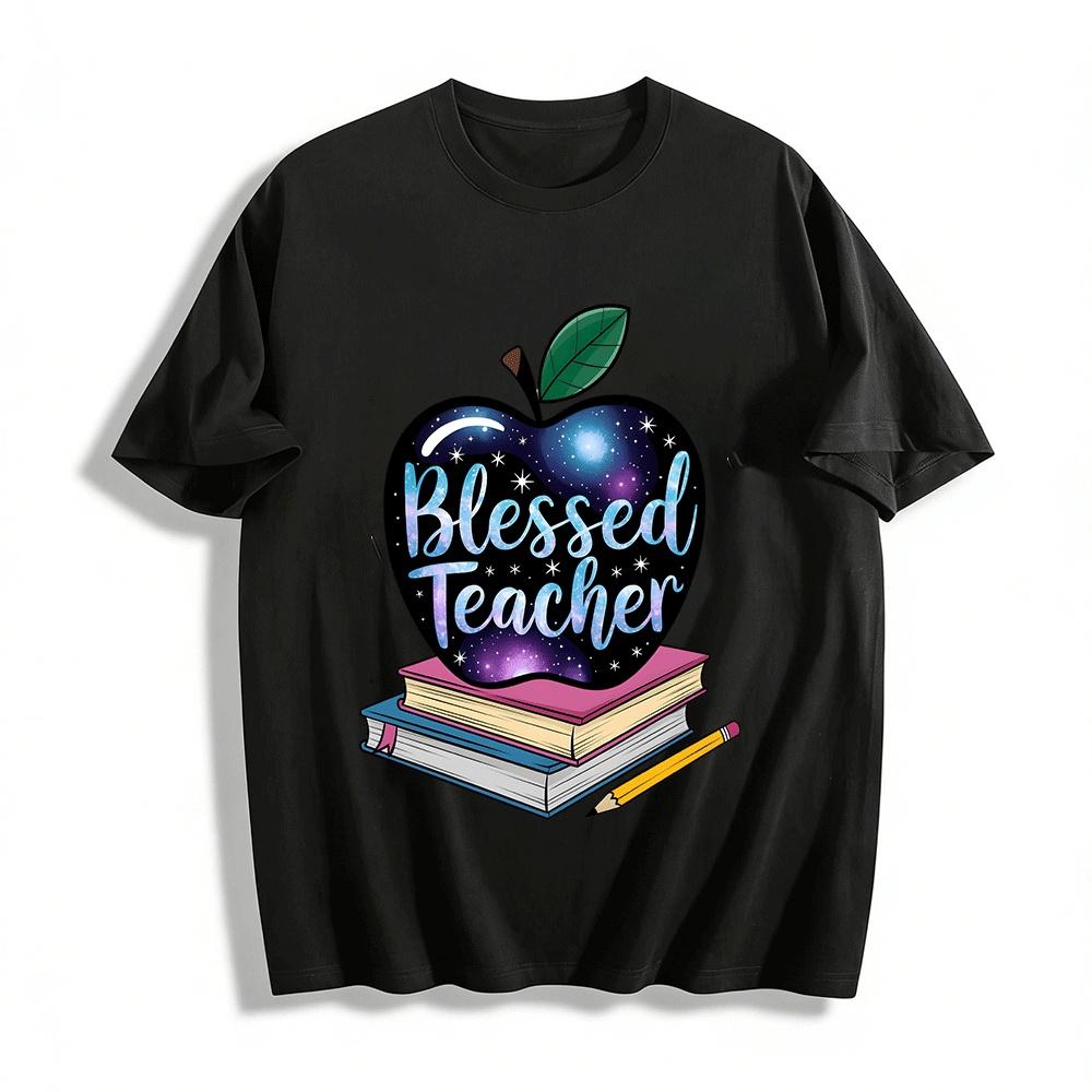 

Blessed Teacher Galaxy Apple Print Teacher Appreciation T-Shirt Pure cotton T-shirt XXS