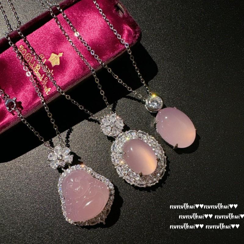 Pink Chalcedony Buddha Pendant Necklace With Sunflower Zircon Charm Vintage Floral O-Chain Women