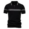 Men Striped Business Casual Polo Shirts Breathable Short Sleeve Comfort Summer Knitted Polo Men
