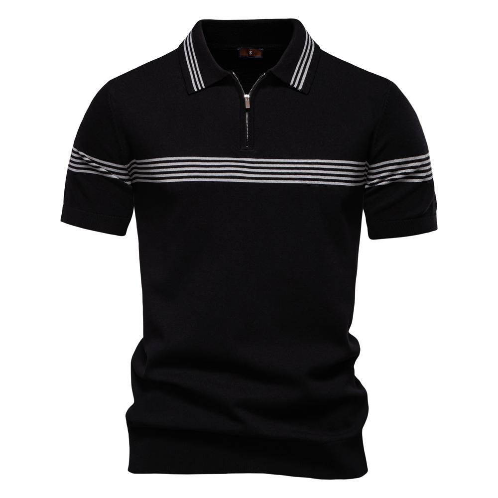 Men Striped Business Casual Polo Shirts Breathable Short Sleeve Comfort Summer Knitted Polo Men