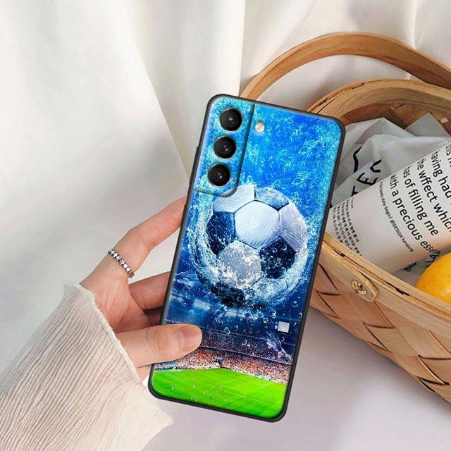 Fire Football Soccer Ball Phone Case For Samsung Galaxy S24 Ultra S23 5G S20 S21 23 FE S25 S22 S24FE Plus Case Black Soft Cover