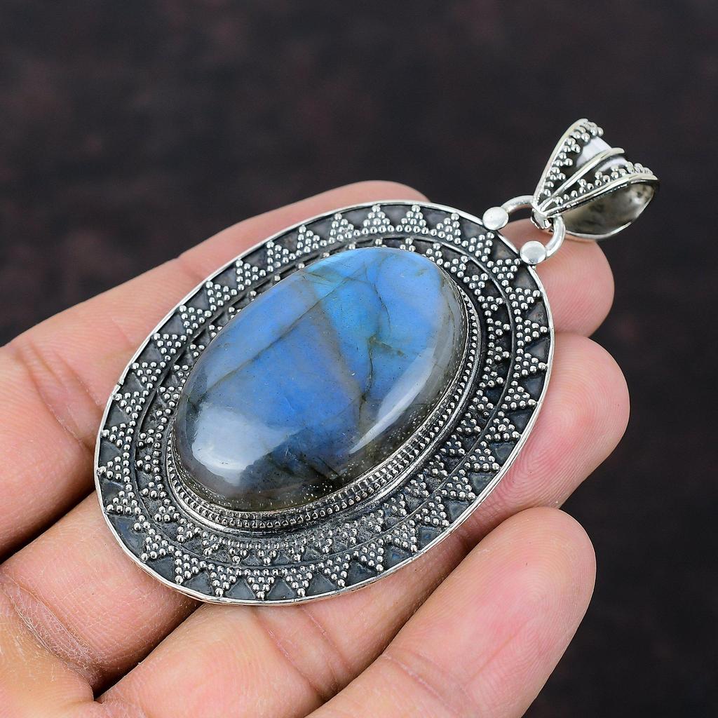 Labradorit Anhänger Natürlicher Edelstein Anhänger Vintage Anhänger Handgefertigter Schmuck 925 Sterling Silber Anhänger Labradorit Schmuck Geschenk für Frauen