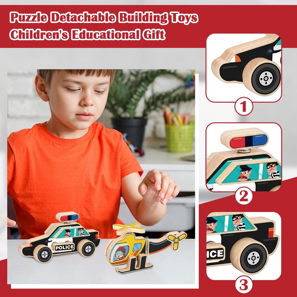 Ambulance Building Wooden Helicopter Toy Suitable For Toddler Fine Motor Skills Puzzle Detachable Building Toys Children's Educational Gift