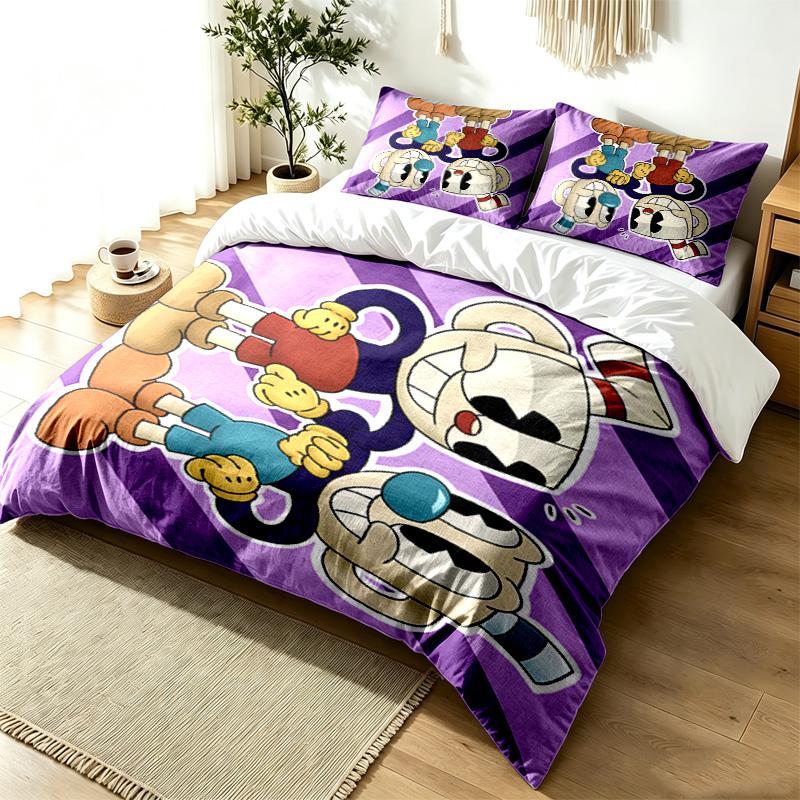 Sada povlečení Cuphead 3dílná Jednoduchá moderní sada povlečení Mačkavé odolná měkká tkanina Pro celoroční použití perfektní dárek