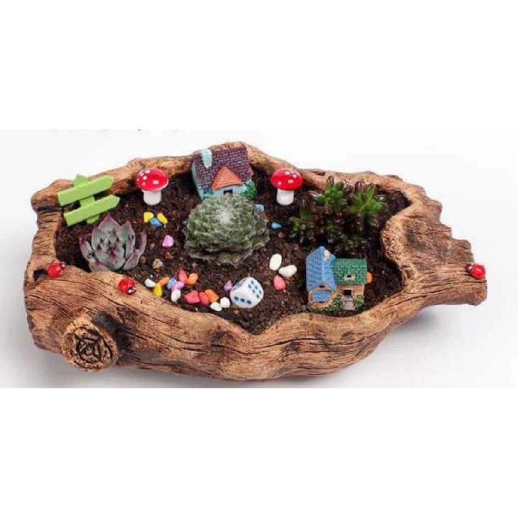 NWFashion Resin Brown Tump Flower Succulent Pot/Planter/Container for Indoor Outdoor
