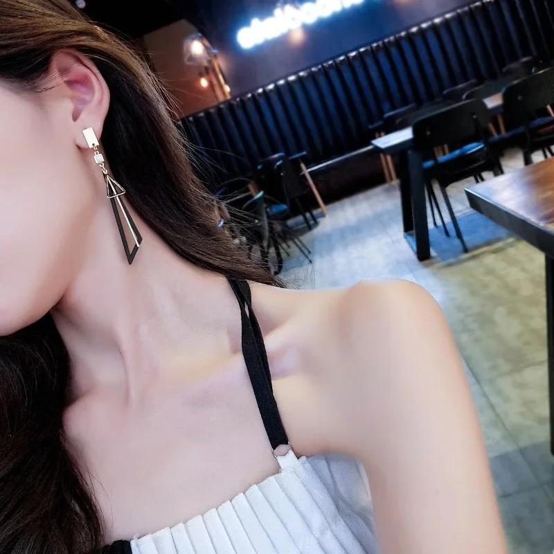 Korean Long Geometric Triangle Drop Earrings for Women Personality Large Hanging Earrings Trendy Jewelry