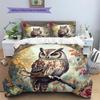 Eule auf Ast Muster Bettwäsche Quilt Set Heimdekoration Geschenk (1 Bettbezug + 2 Kissenbezüge, ohne Füllung)