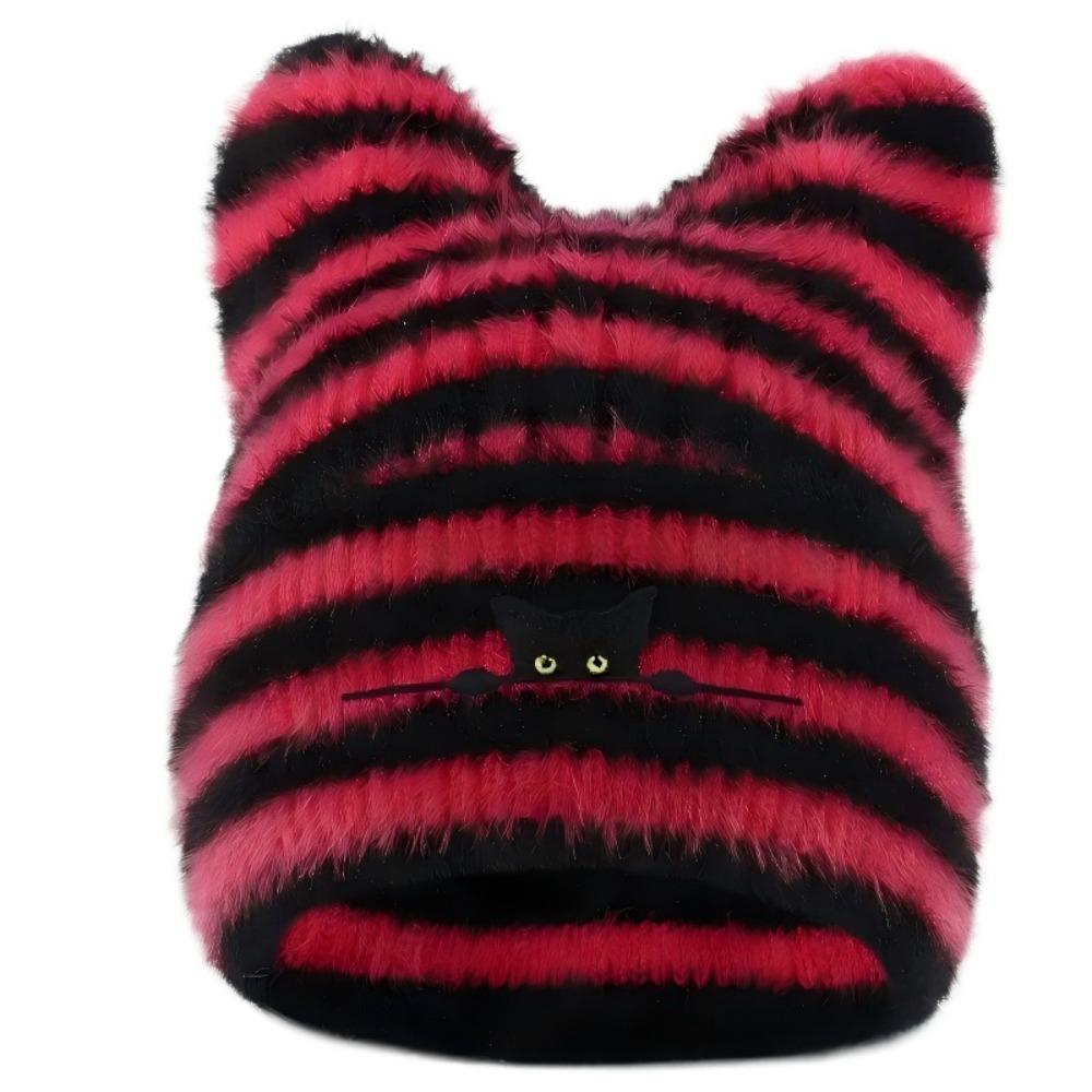 Cold Proof Embroidered Hat Keep Warm Pullover Hat Fashion Women Cat Ear Knitted Hat Outdoor Sports