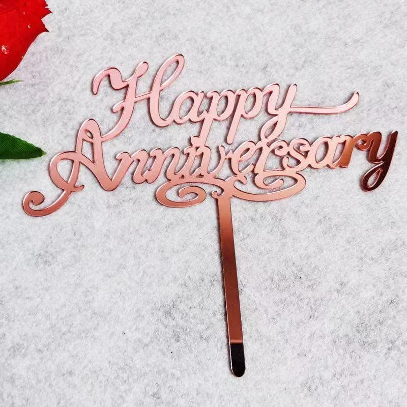 Aomily Food Grade 10pcs/Set Happy Anniversary Bright Acrylic Cake Topper 12 Kinds of Happy Party Topper Cake Decorating Supplies