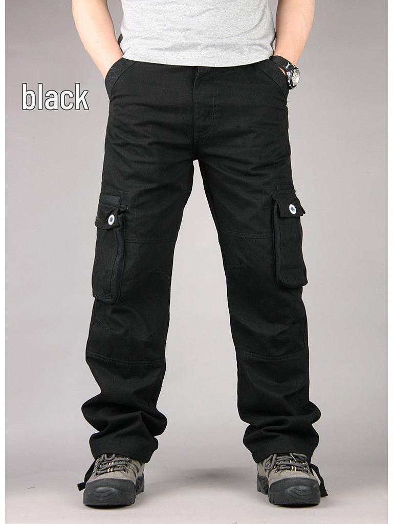 Herren Dicke Baumwollgurtbandhose, Mehrere Taschen, Lockere Passform, Übergröße Freizeit-Arbeitskleidung