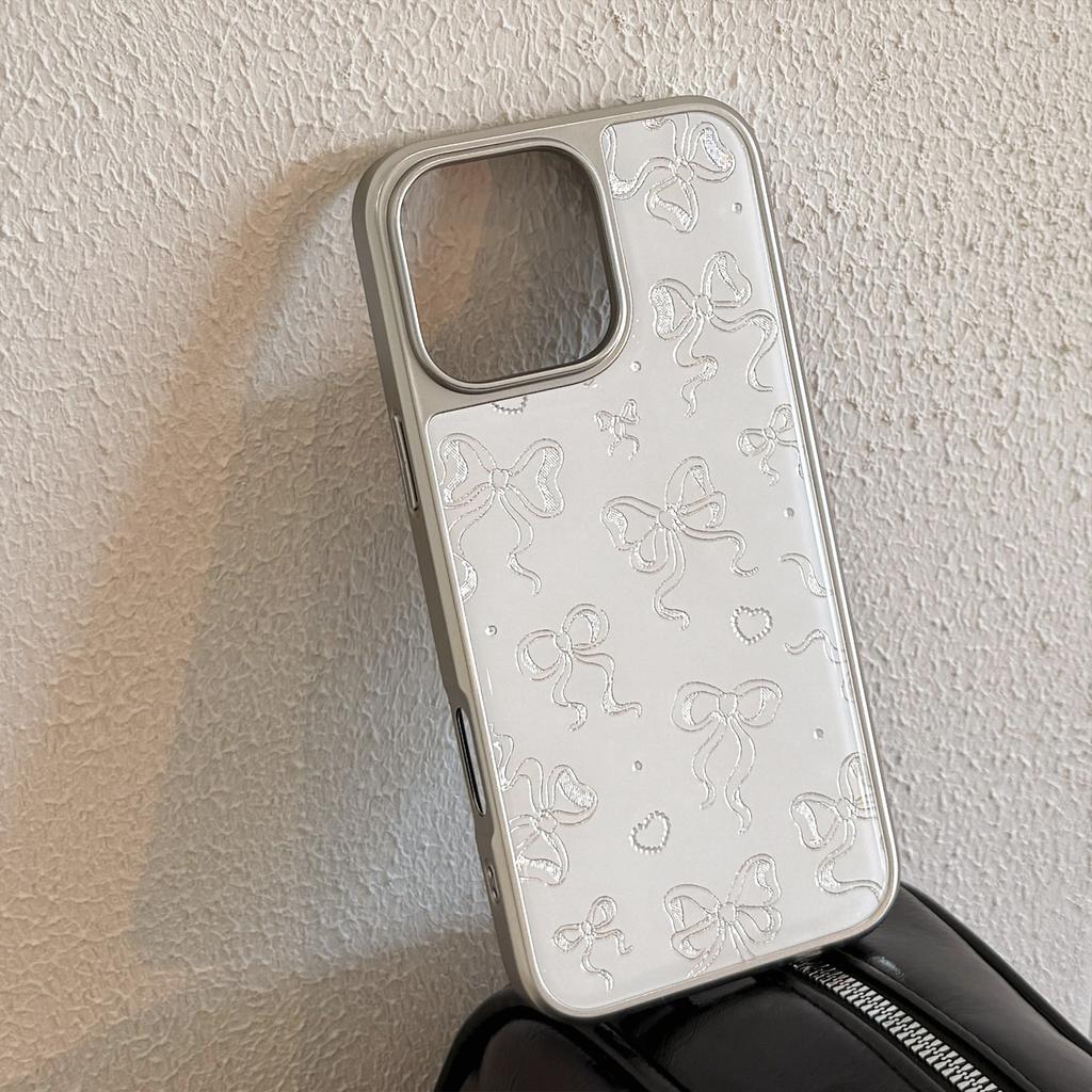 Gilded Apple 16promax Mobile Phone Case Iphone15 Pearl Bow 14 13 Electroplating Suitable for Huawei P70