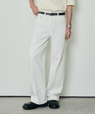 Awodeijeu Wavy Curved Wide Denim Pants [White]