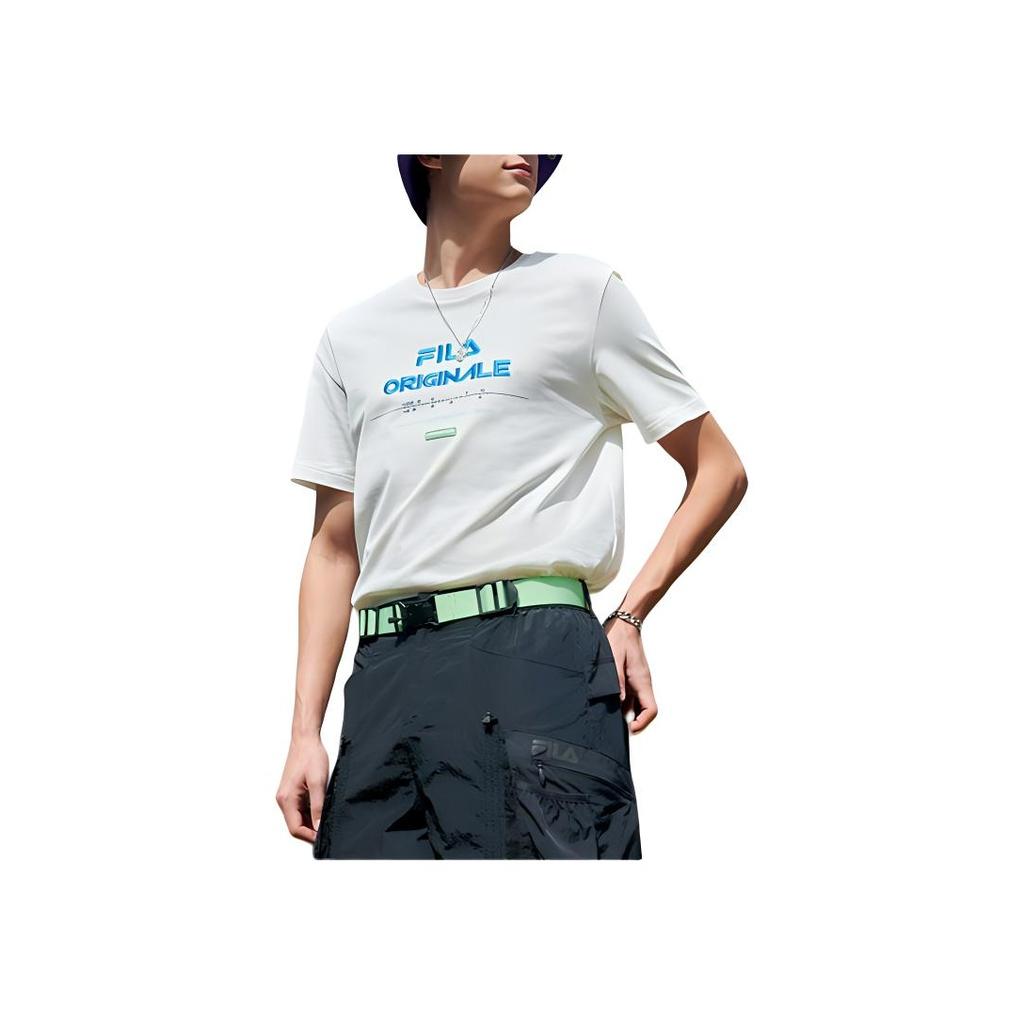 FILA Fashion Trend Sports Embroidered Round Neck Short Sleeve T-Shirt Men Tops White F11M329111AWT