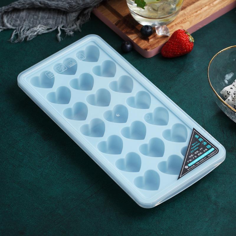 

A 21-compartment Heart-shaped Circular Silicone Ice Cube Tray Mold with A Lid for Making Ice Boxes Popsicle Molds and Ice Hockey Molds Heart shape синій