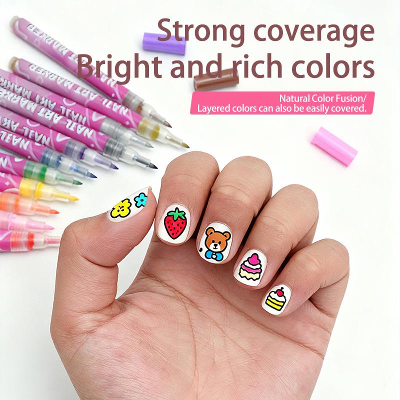 Cross 0.5mm Nail Art Pen Set - 12 Colors for DIY Dotting, Painting & Graffiti