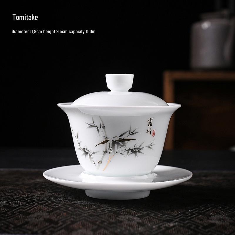 Ice Type White Porcelain Yuanbao Gaiwan Tea Set - Large Peony Flower Design