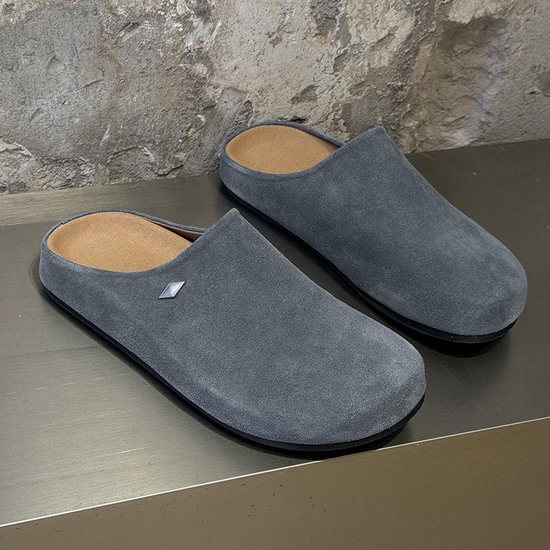 Retro Inner Heightening Bag Head Half Slippers Summer New Outer Wear Flat Bottom One Pedal Lazy 19987 gray-J