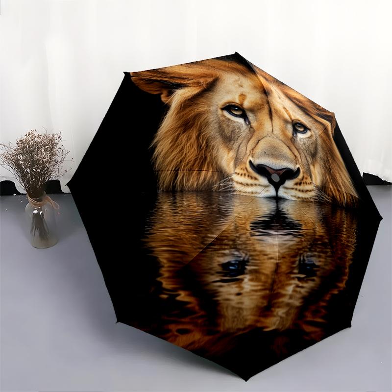 Lion Pattern, Automatic Folding Umbrella, Portable and Foldable Design, 8 Ribs, a Christmas or Birthday Gift.