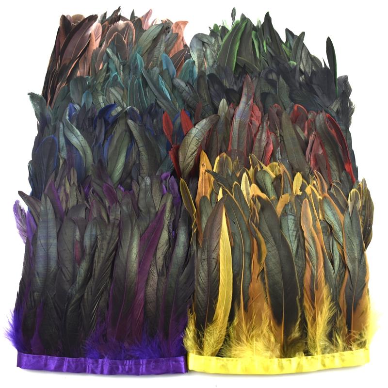 2Meters Rooster Feathers on Tape Trim Tassel Fringe Ribbon White Black Cock Pheasant Chicken Feather Costume Clothing Decoration
