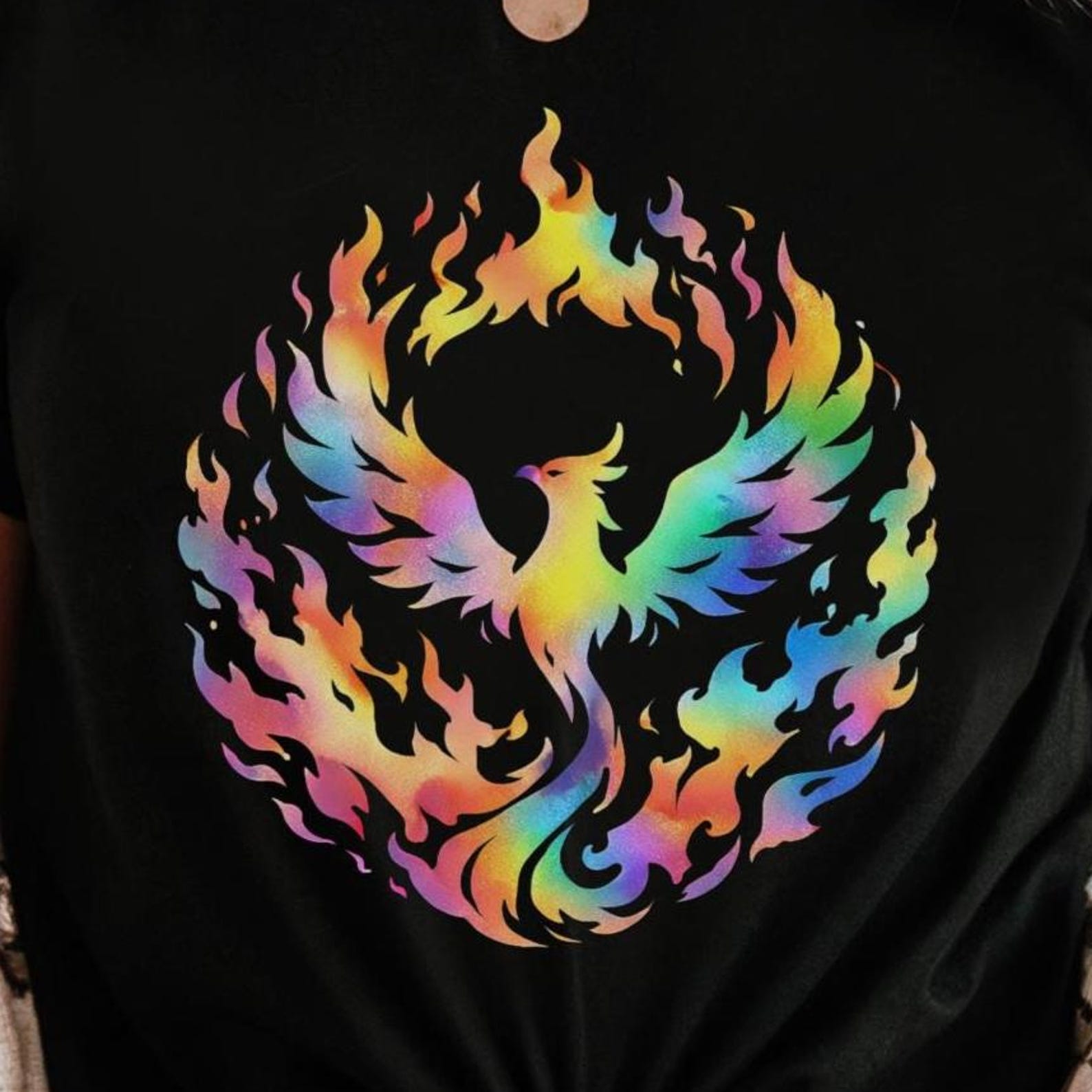 Rainbow Phoenix Shirt | Colorful Firebird Graphic Tee | Mythical Rebirth Symbol Apparel XL