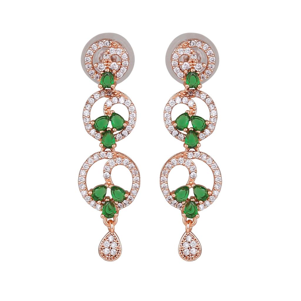 Charming Estele Women's Earrings with Rose Gold Plated, CZ and Green Stones