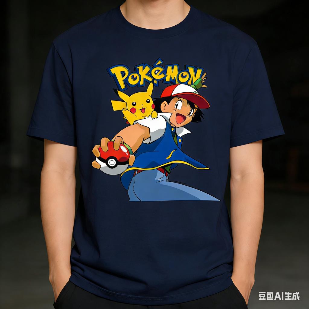 Popular Summer Fashion New 3d Printed Outdoor Sports Casual Breathable Shirt with Pokemon Ash and Pikachu Patterns In Large Size