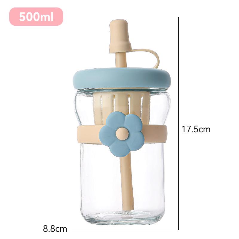 Stylish Portable Glass Cup with Straw - Cute Macaron Design