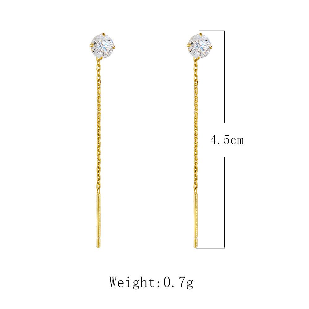 Fashion Earrings Jewelry 925 Sterling Silver Round Zircon Tassel Long Chain Gold Plated Stud Earrings Jewelry for Women