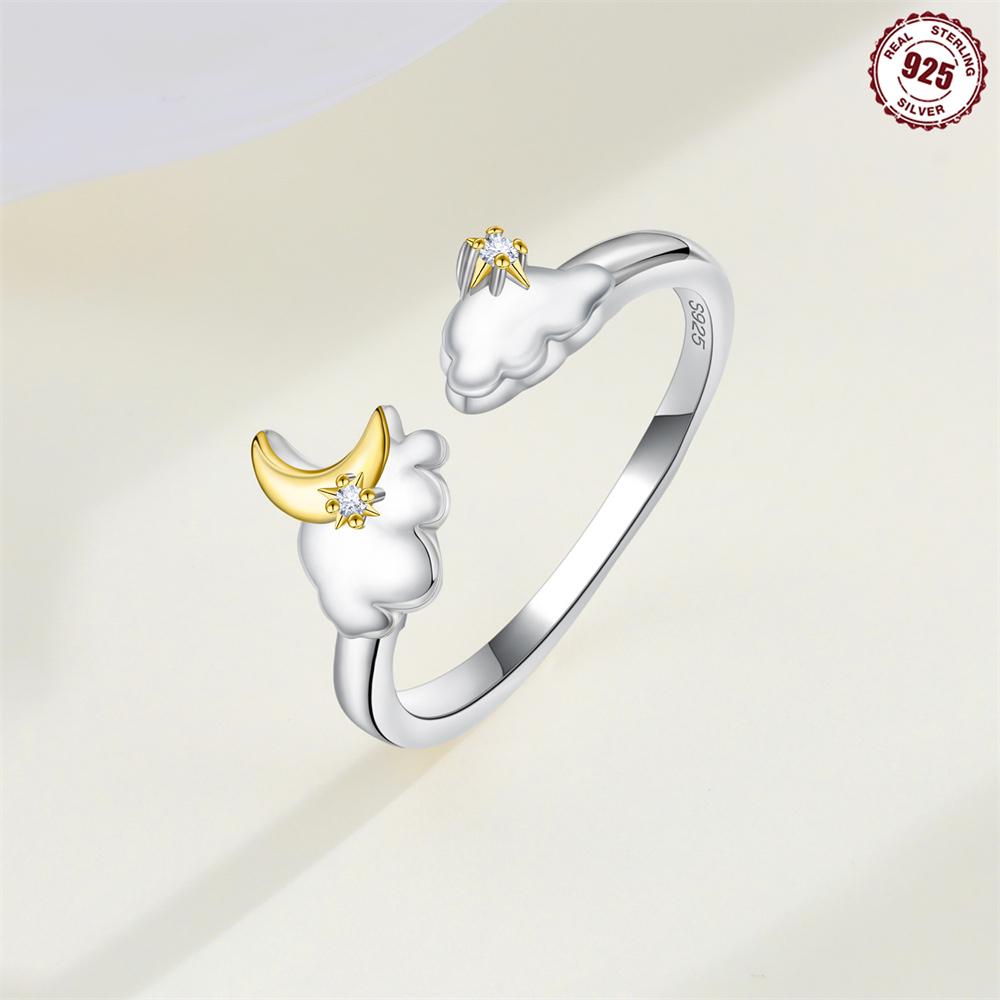 Open Star Moon Ring Authentic Original Copper Metal Cloud-shaped Open Ring Valentine's Anniversary High Quality Fine Perfect Gift Women High Quality